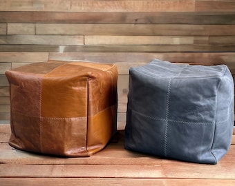 Genuine leather bean bag cube | Leather bean bag foot stool - In stock and ready to ship