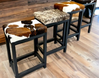Genuine Cowhide and Steel Custom Made Counter Stool, can be used with bar or counter top - FP