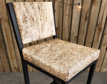 Cowhide and embossed Wildflower leather bar stool | counter stool with backs - FPBK- (priced per stool)