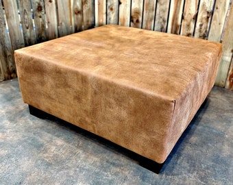 Handmade Genuine Leather ottoman footstool coffee table - FREE SHIPPING