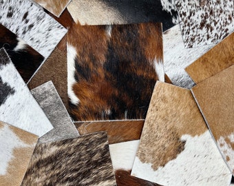 50x Genuine fur-on cowhide pieces in mixed browns - BULK-BUY - 20x20cm (8" x 8") pieces. Sold as seen - FREE shipping!