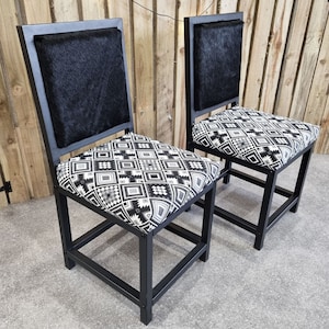 Cowhide dining chair | Cowhide and Aztec fabric  - Black and white -  farmhouse dining chair - Custom made - FPDC