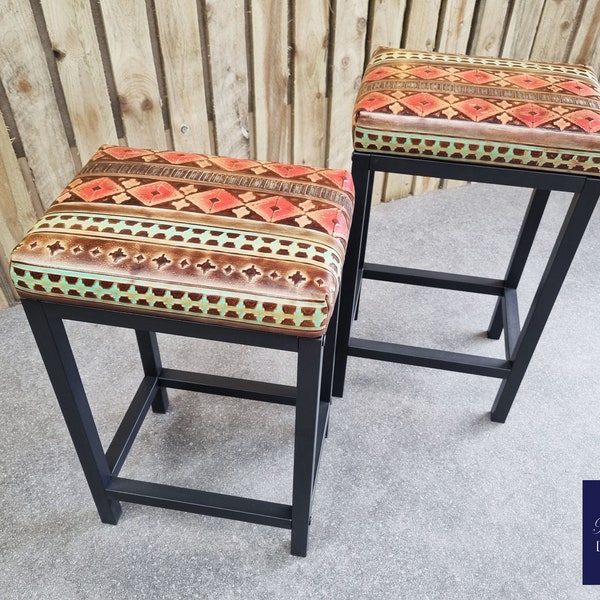 Counter stool / Bar stool Genuine leather Aztec embossed - Various seat heights | Sold INDIVIDUALLY - FPV2
