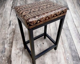 Navajo Aztec brown & copper leather bar stool / Leather counter stool -   - Worldwide shipping -FP
