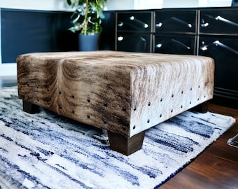 Genuine cowhide ottoman / cowhide footstool, handmade - FREE U.S shipping - FO