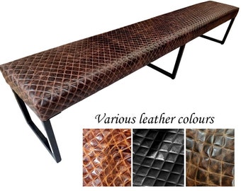 Brynne custom bench - Black Aztec genuine leather dining table bench / Leather bench 80" wide - Black Steel frame - RGB80