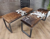 CUSTOM MADE BESPOKE Cowhide topped Steel bench ottoman seat 2 person - Handmade in England 100x 35cm