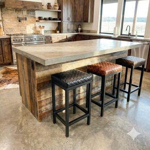 Diamond Stitched Leather Bar Stool, Steel Frame, Counter Stool, Kitchen Seating, Modern Barstool - FP image 3