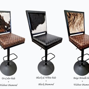 ustic Genuine Cowhide Leather Counter Stool with Backs, Bar Height Barstool Chair