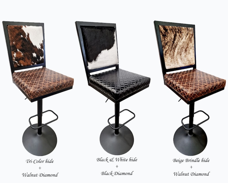 ustic Genuine Cowhide Leather Counter Stool with Backs, Bar Height Barstool Chair