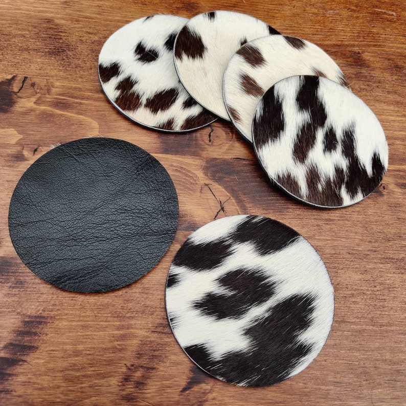 Handmade genuine Cowhide / leather 6 piece coaster Huge Etsy