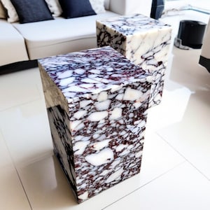 Natural Marble Square Side Table | Calacatta Viola End Table