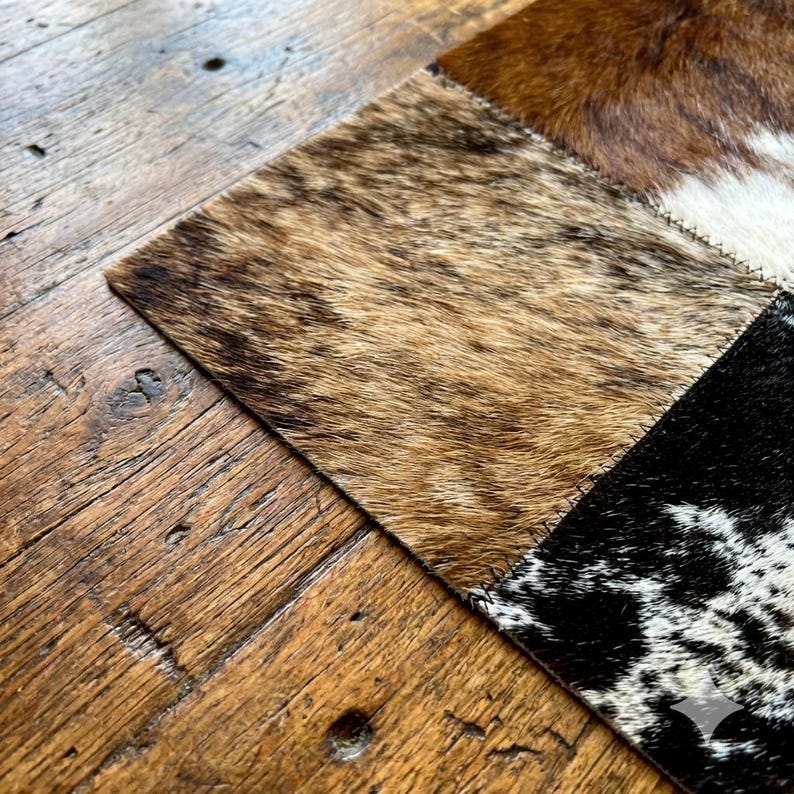 Cowhide Square Patchwork Placemat | Genuine Hair on Hide Table Decor - Etsy