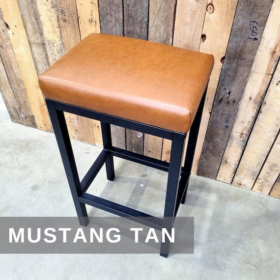 Genuine Leather Bar Stool with Steel Frame, Counter Height Kitchen Island Stool, Modern Barstools, Leather Seat - FP