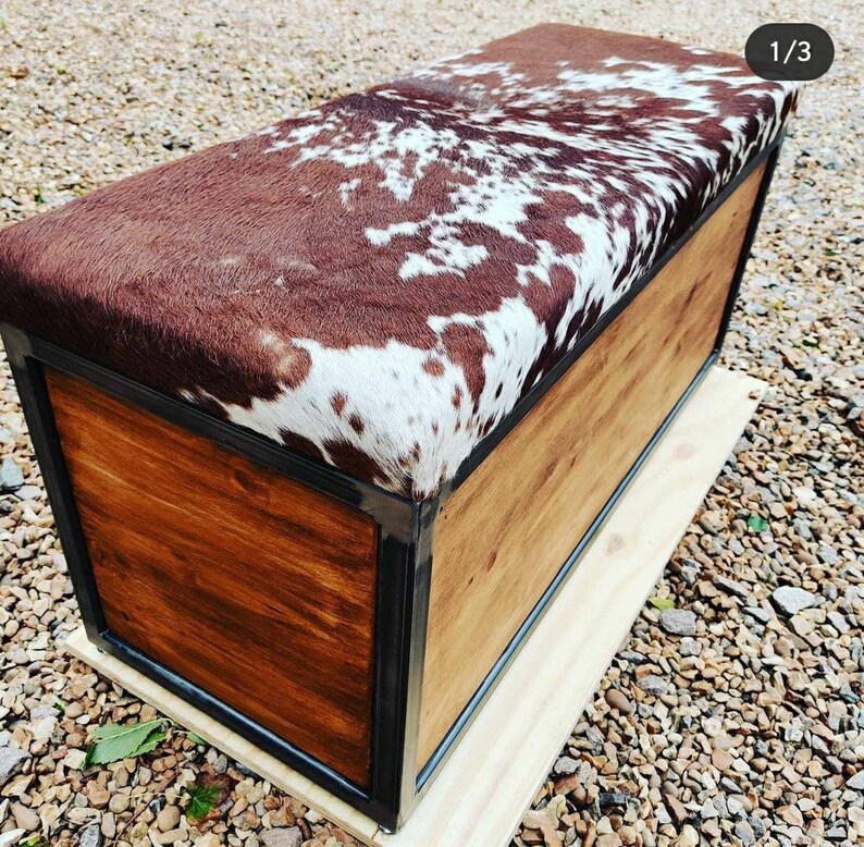 BESPOKE Handmade Rustic Cowhide Ottoman Storage Chest With 2 Etsy