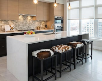 Genuine cowhide and steel stool for counter top or bar - Country style- Various seat heights available! - FP