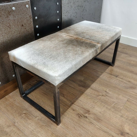 Custom Made Bespoke Cowhide Topped Steel Bench Ottoman Etsy