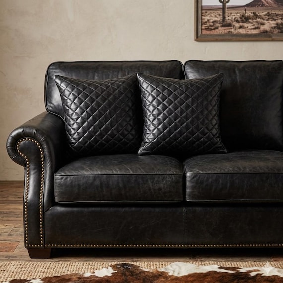 Handmade Cushion Cover | Genuine Diamond Stitch Caramel Leather