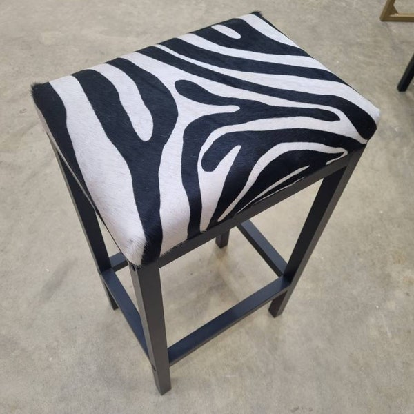 Zebra style Bespoke custom-made cowhide bar stool - counter top, breakfast bar - Made in the U.K - Worldwide shipping -FP-