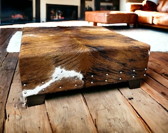 Genuine Cowhide Pouf Ottoman | Custom Foot Stool | Handcrafted Luxury Furniture | Unique Cowhide Decor - FO