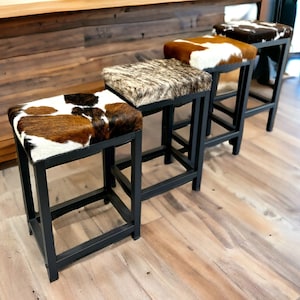 Genuine cowhide & steel stool counter stool / bar stool Various seat heights available Sold INDIVIDUALLY FP image 1