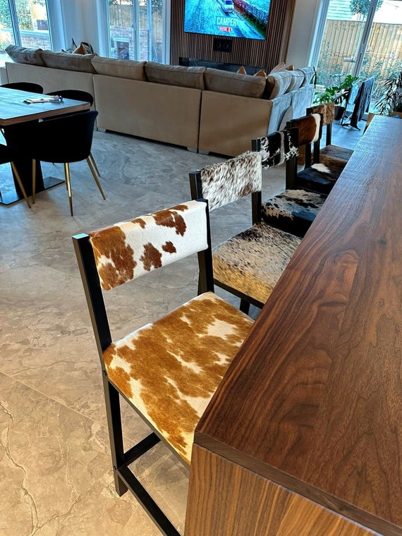 Square Backrest Cow Print Bar Stools Counter Height Barstool Chair