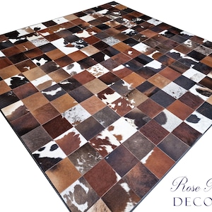 Cowhide rug - SOLD AS SEEN - Extra Large Genuine mixed brown cowhide patchwork area rug 9ft long x 9ft wide Large size  (280cm x 280cm)