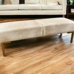 Genuine Cowhide Upholstered Bedroom Bench, End of Bed Bench, Entryway Bench, Modern Bed Bench