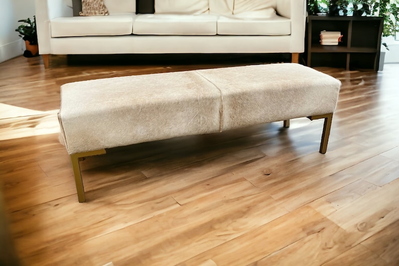 Genuine Cowhide Upholstered Bedroom Bench, End of Bed Bench, Entryway Bench, Modern Bed Bench