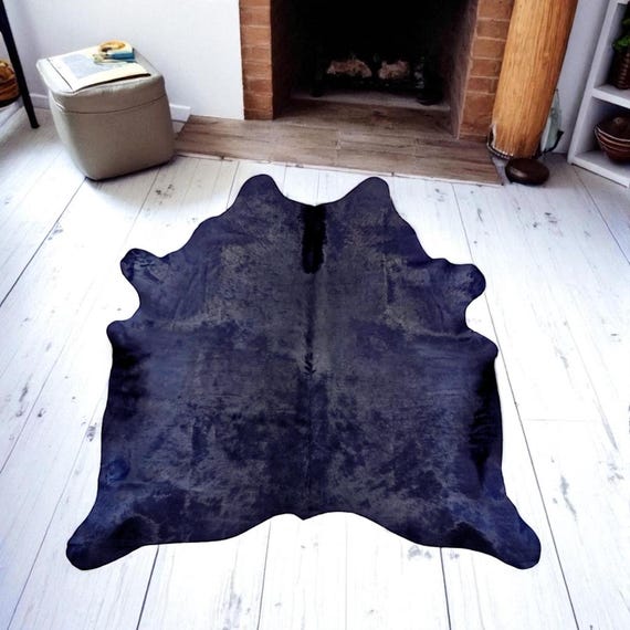 ネイビーブルー染め本牛革ラグ | ダークブルートーン | ユニークなラグ