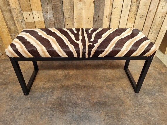 Custom Made Genuine Zebra Pattern Cowhide Topped Steel Bench Ottoman Matte Black Frame FPB Etsy