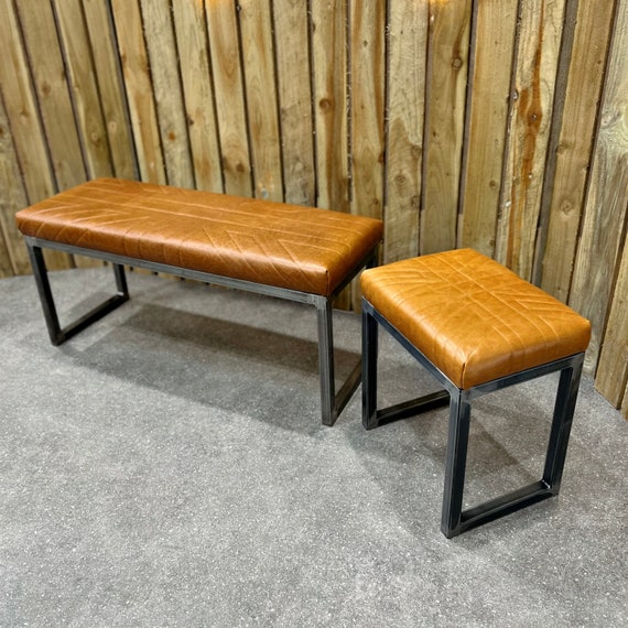 Distressed on sale leather bench