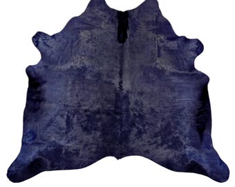 Navy Blue Dyed Genuine Cowhide Rug | Dark Blue Tone | Unique Rug | Hair on Hide