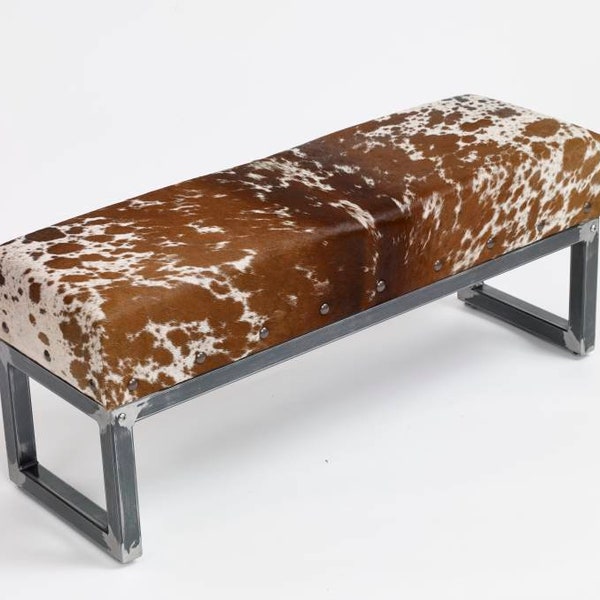 Premium Cowhide surmonté Banc en acier / siège ottoman 2 personnes - Fait à la main en Angleterre 110 X 38cm - EN STOCK