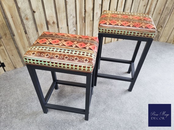 Counter stool / Bar stool Genuine leather Aztec embossed - Various seat heights | Sold INDIVIDUALLY V2 - FP