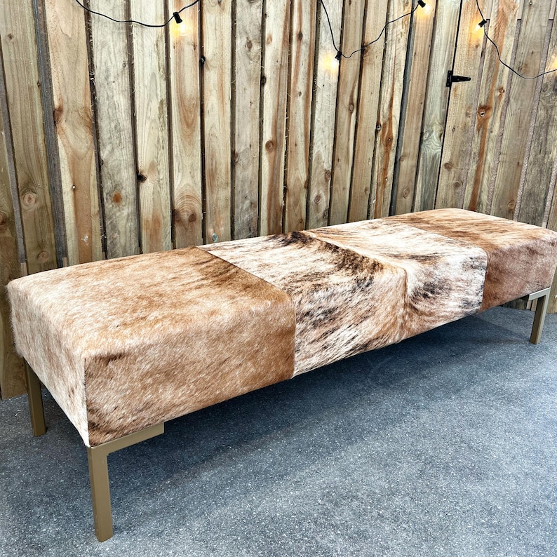 Genuine Cowhide Upholstered Bedroom Bench, End of Bed Bench, Entryway Bench, Modern Bed Bench - LFB70 image 7