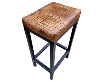 Crocodile genuine leather counter stool | Crocodile 'look' real leather in black or Tan  - counter stool | Bar stool - Handmade - FP