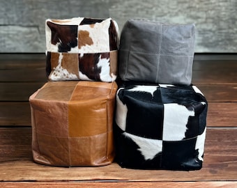 Cowhide foot stool / beanbag / pouf - Handmade - 16 x 16 x 16 inches (40 x 40 x 40cm)