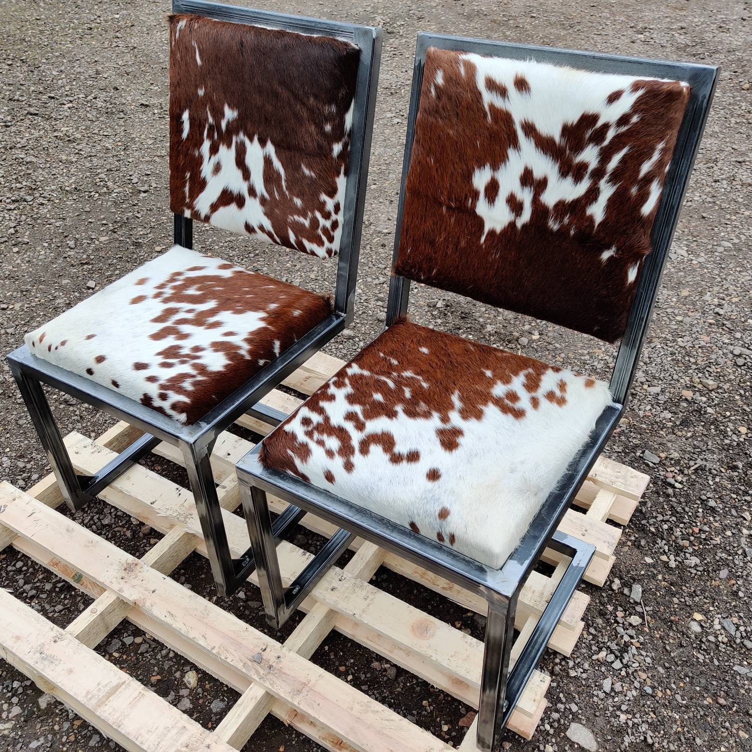Bespoke Cowhide and Steel Dining Chair Handmade to Order Etsy UK