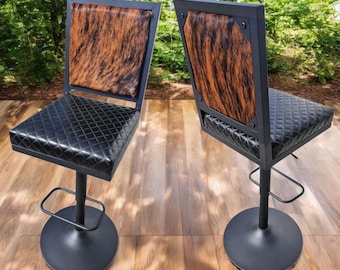 Cowhide & Leather Adjustable Counter Stool with Backs | For Kitchens and Bars - GLBK