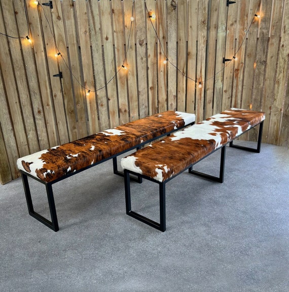 Cowhide Dining Table Bench Cowhide Bench 70 or 60 Wide Steel