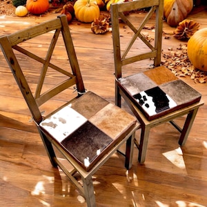 Rindsleder Esszimmerstuhl Sitzkissen, Patchwork-Muster, Braun gemischt, Stuhlkissen, Sitzkissen, Esszimmer Dekor