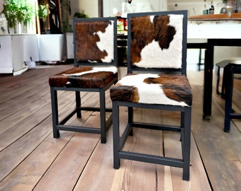 Cowhide dining chair - Made using genuine cowhide and Steel -  farmhouse dining chair - Custom made -FPDC-