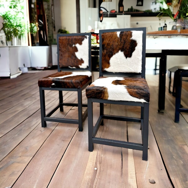 Cowhide dining chair - Made using genuine cowhide and Steel -  farmhouse dining chair - Custom made -FPDC-