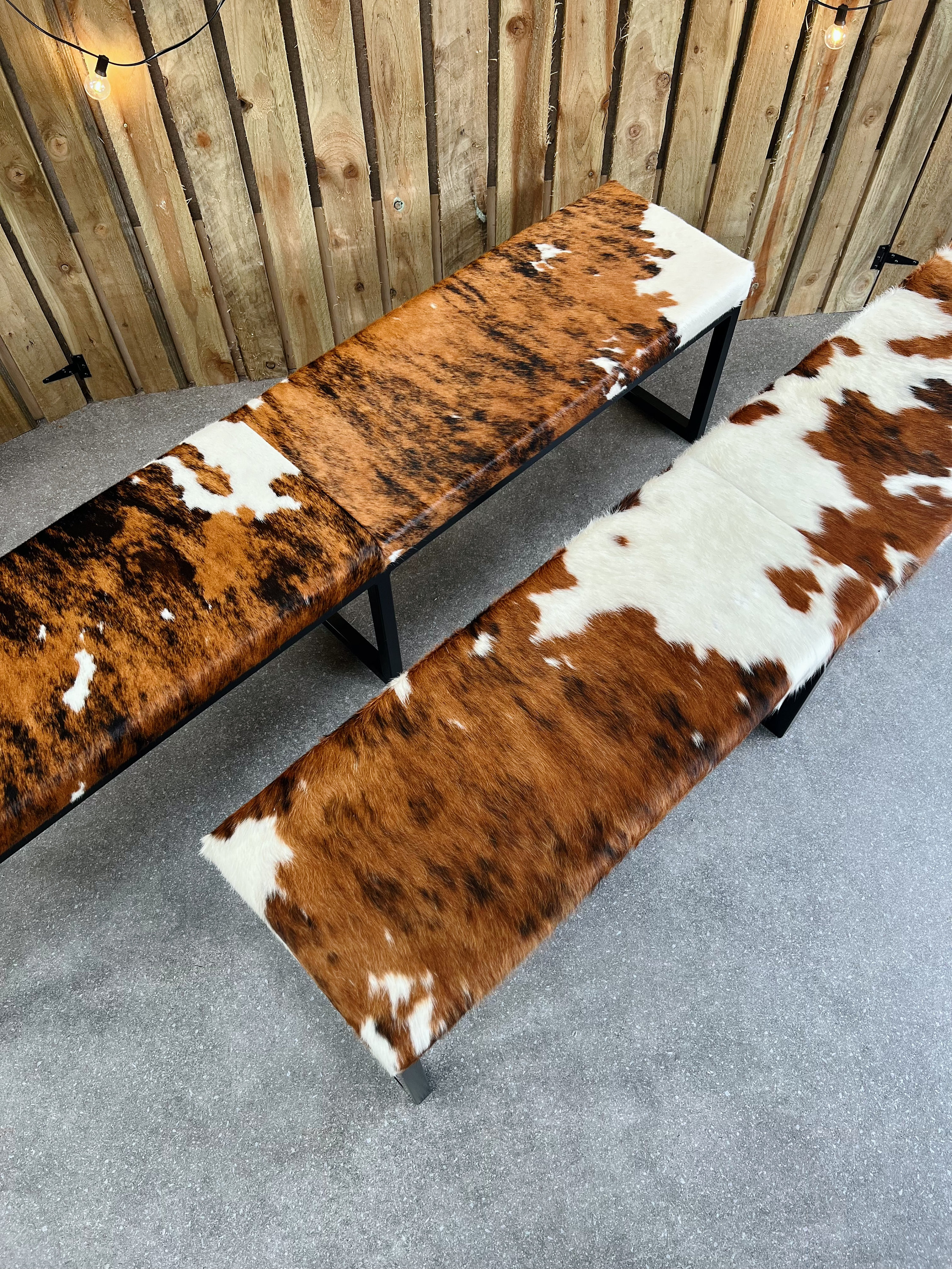 Cowhide Dining Table Bench Cowhide Bench 70 or 60 Wide Steel