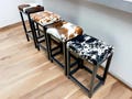 Genuine cowhide and steel stool for counter top or bar - Country style- Various seat heights available! - FP