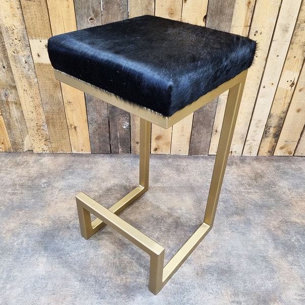 Bespoke cowhide Backless Bar Stools - Black & Gold - counter top, breakfast bar, rustic,  farmhouse, industrial - RG -