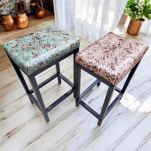 Genuine Leather Rose pattern Embossed stools, available in various seat heights - FP