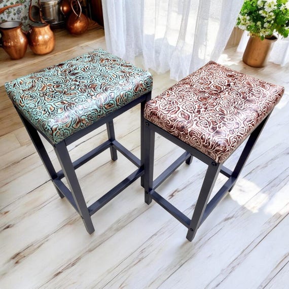 Genuine Leather Rose pattern Embossed stools, available in various seat heights - FP