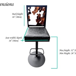 Genuine Cowhide Leather Counter Stool with Backs, Bar Height Kitchen Stool, Barstool Chair - GLBK image 4